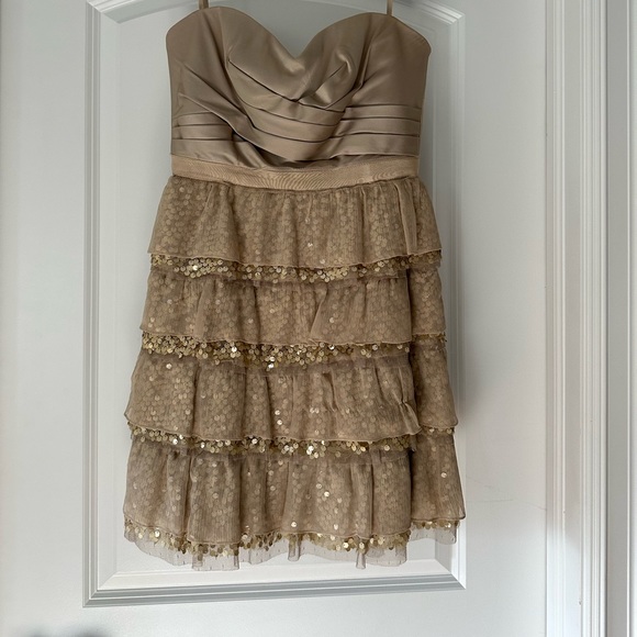 BCBG gold strapless dress with sequins - Picture 1 of 2